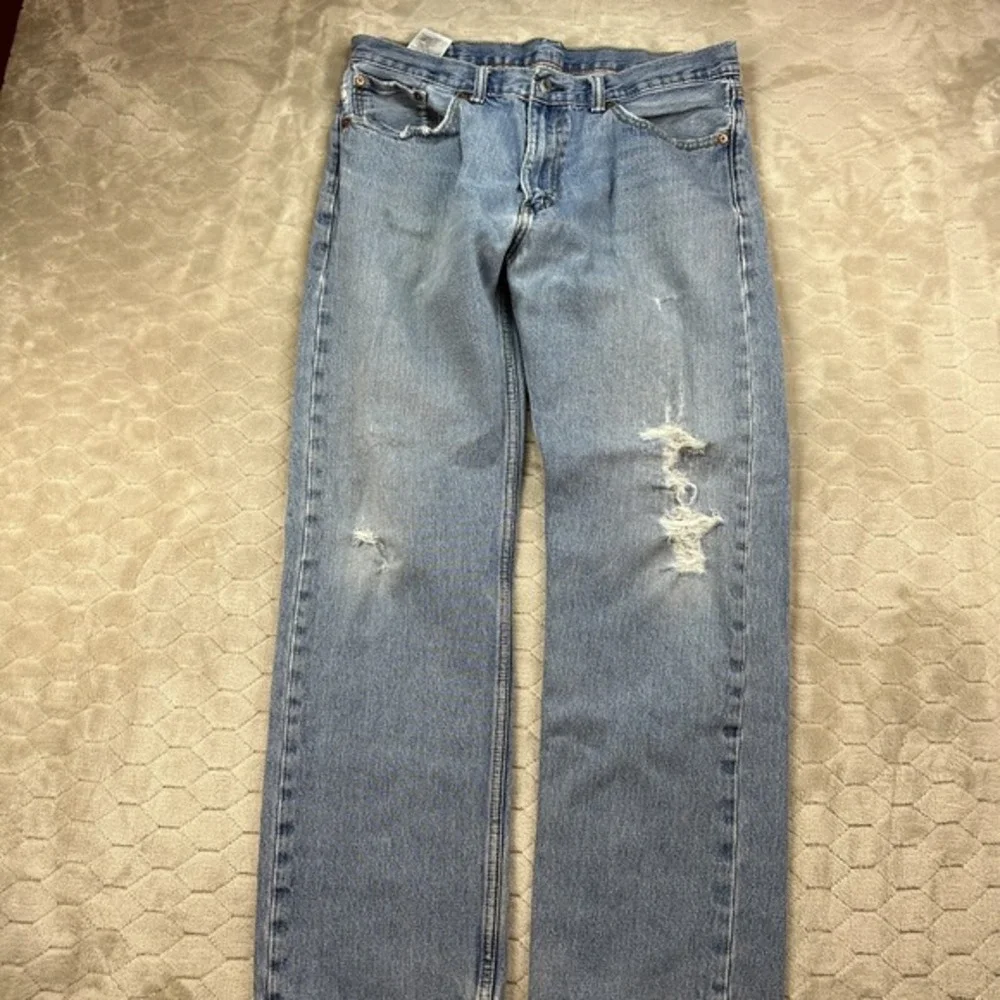Levis 505 Jeans Men 34x29 Blue Denim Thrashed Destroyed Grunge 90s Made in Mexic